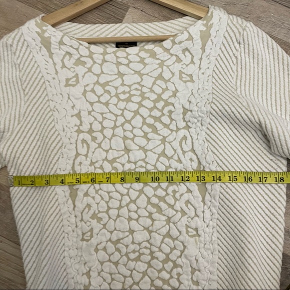 Worthington | Cream Geometric Animal Print Brocade Cotton Long Sleeve Crew - Picture 7 of 9